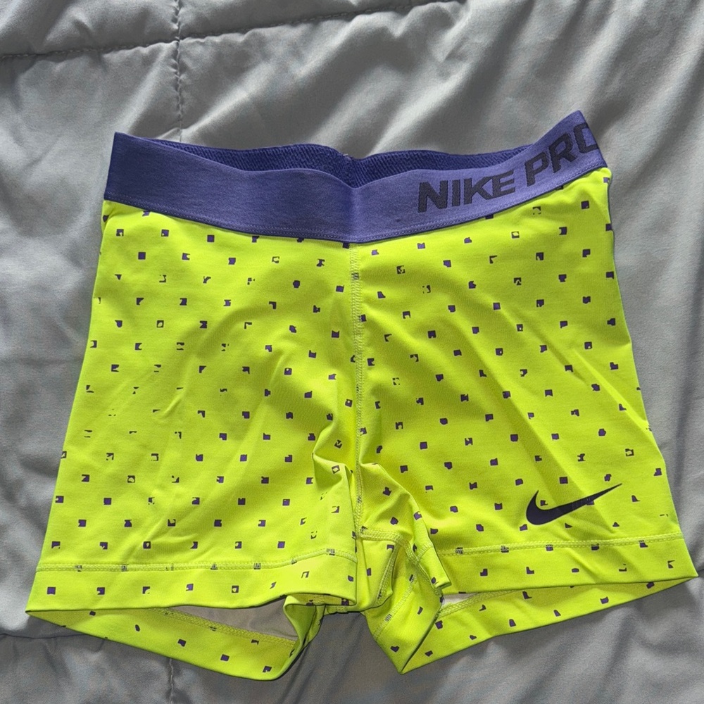 Nike Neon Yellow and Purple Performance Compression Shorts